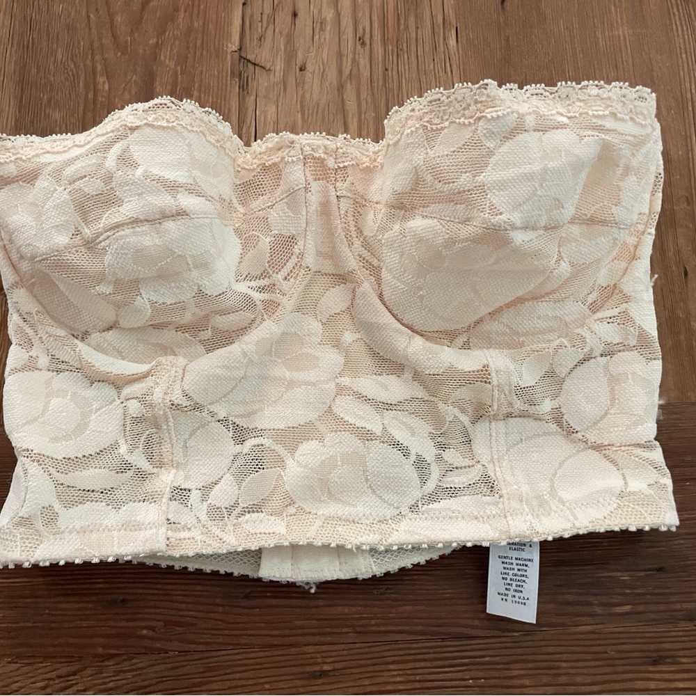 Olga Christina 34C Lace Longline Strapless Bra in Light Nude